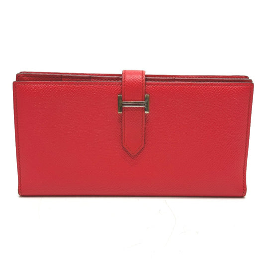 HERMES H金具 ベアンスフレ 2つ折り ロングウォレット 長財布 エプソン レディース ルージュトマト レッド