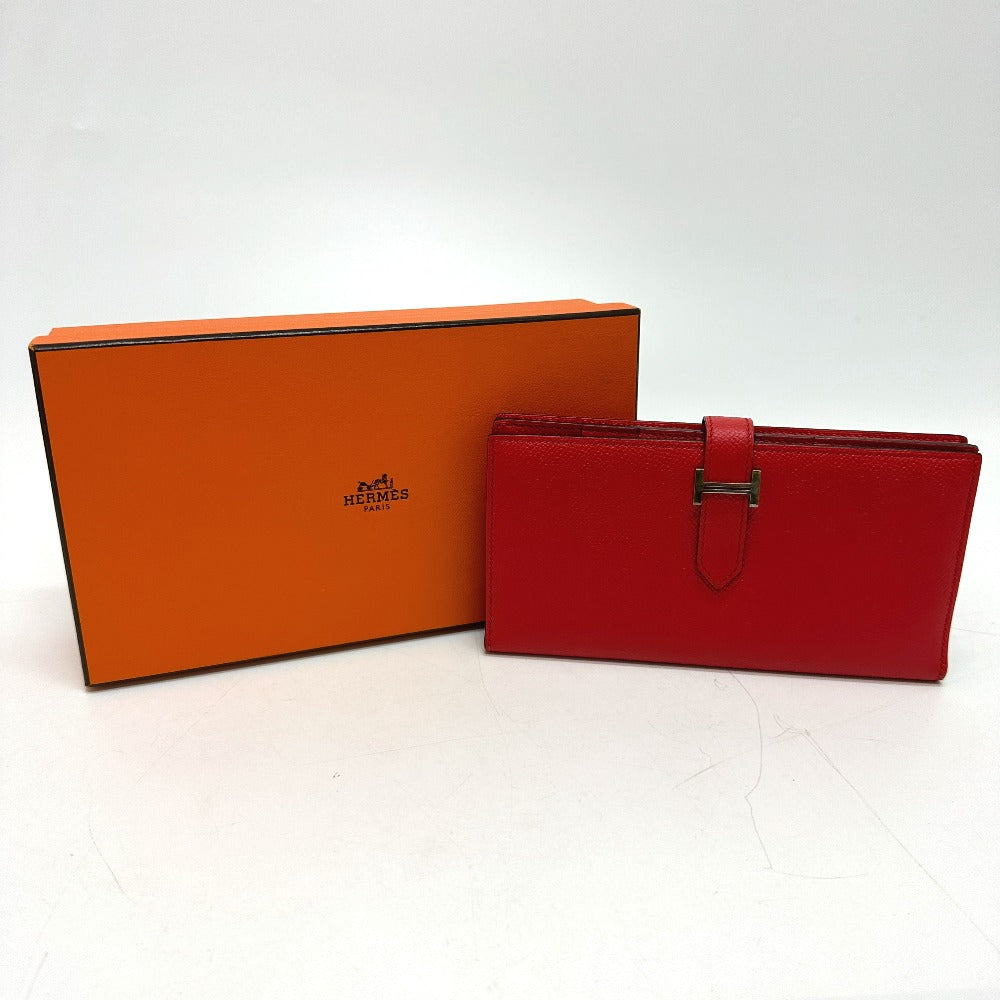 HERMES H hardware, Bearn soufflet bifold long wallet, Epson, women's, Rouge Tomato, red