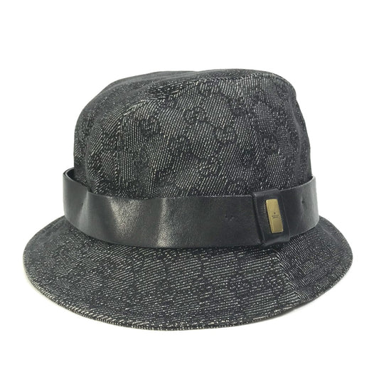 GUCCI GG デニム 帽子 バケット ハット GGキャンバス レディース ブラック×グレー