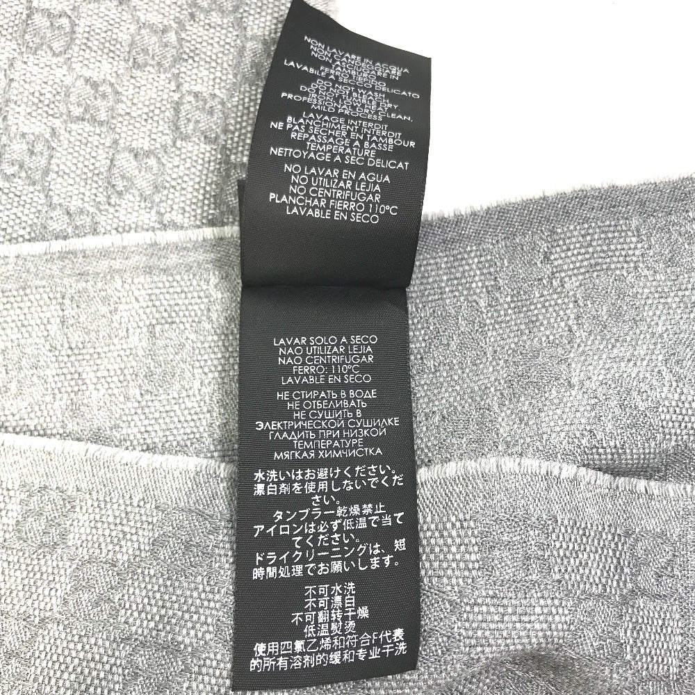 GUCCI 542984 GG フリンジ マフラー ウール メンズ グレー×ブルー×ブラック