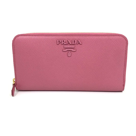 PRADA 1ML506 ロゴ サフィアーノ シャイン ラウンドファスナー 長財布 サフィアーノレザ- レディース BEGONIA ピンク