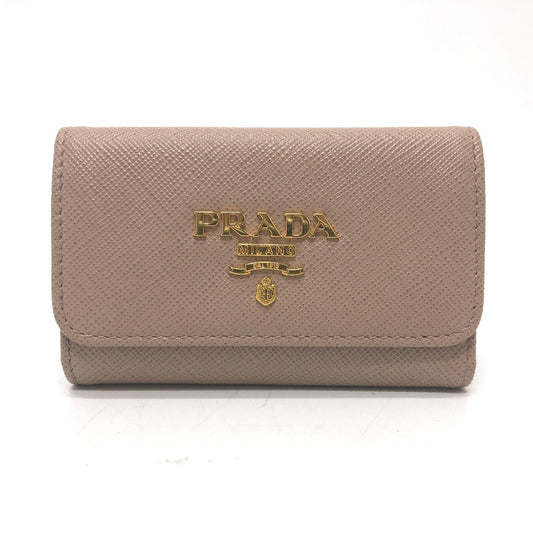 PRADA 1PG004 ロゴ 4連 キーリング キーケース サフィアーノレザ- レディース ピンク
