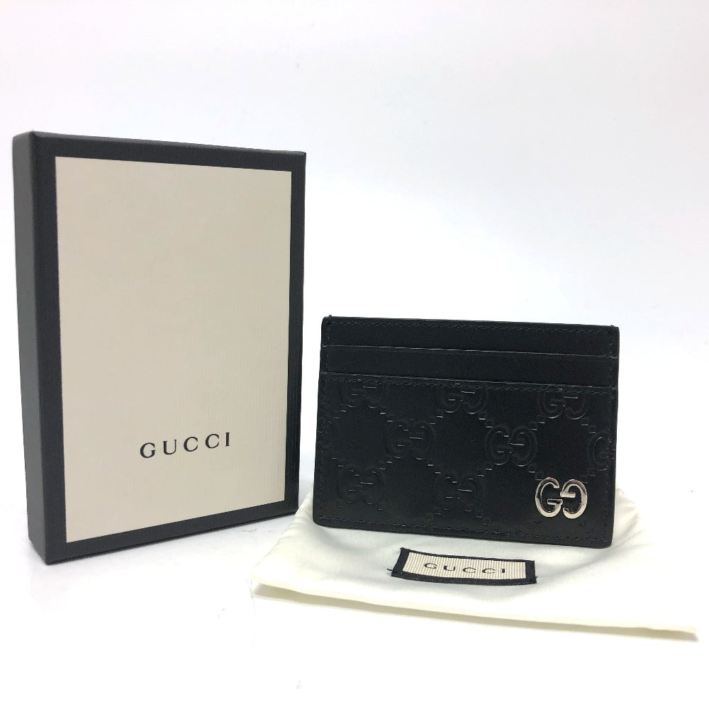 GUCCI 473927 シマ カードケース レザー メンズ ブラック