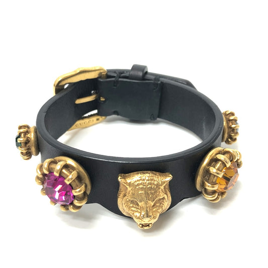 GUCCI タイガーヘッド アクセサリー ブレスレット レザー メンズ ブラック
