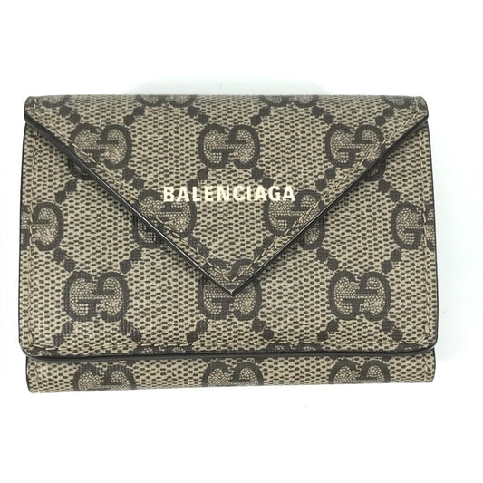 GUCCI 681704 BALENCIAGA Paper Mini Wallet, The Hacker Project Trifold Wallet, GG Supreme Canvas, Unisex, Beige