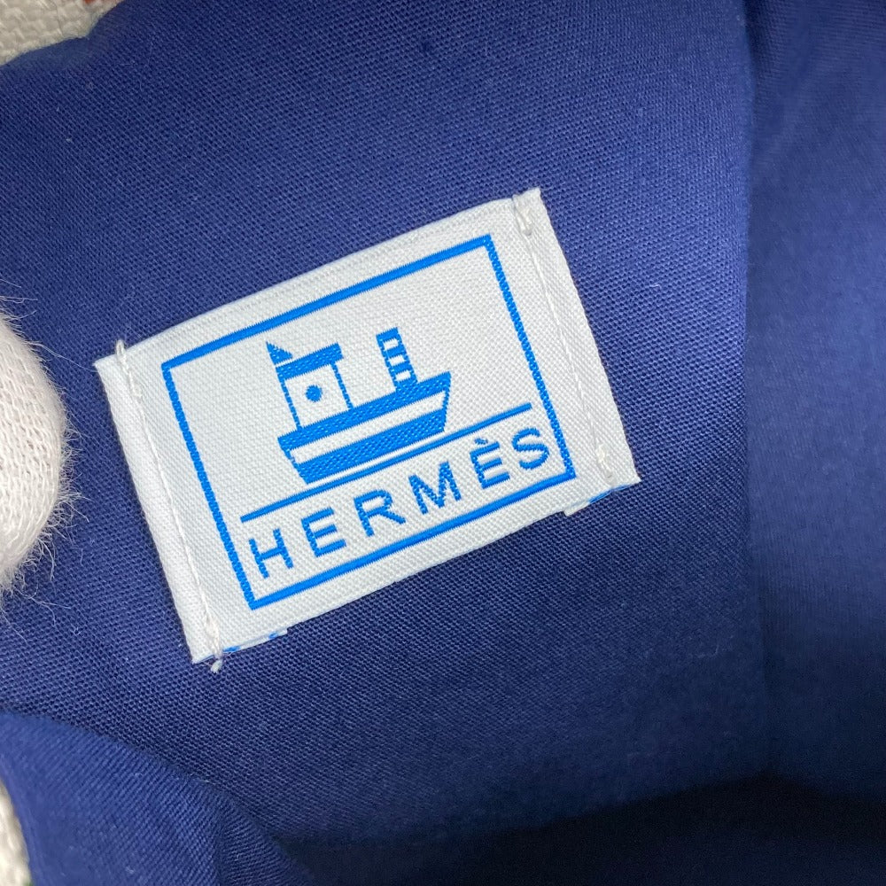 HERMES マリンプリント プティシャルティエ 巾着バッグ 肩掛け ショルダーバッグ コットン キッズ ホワイト×ブルー