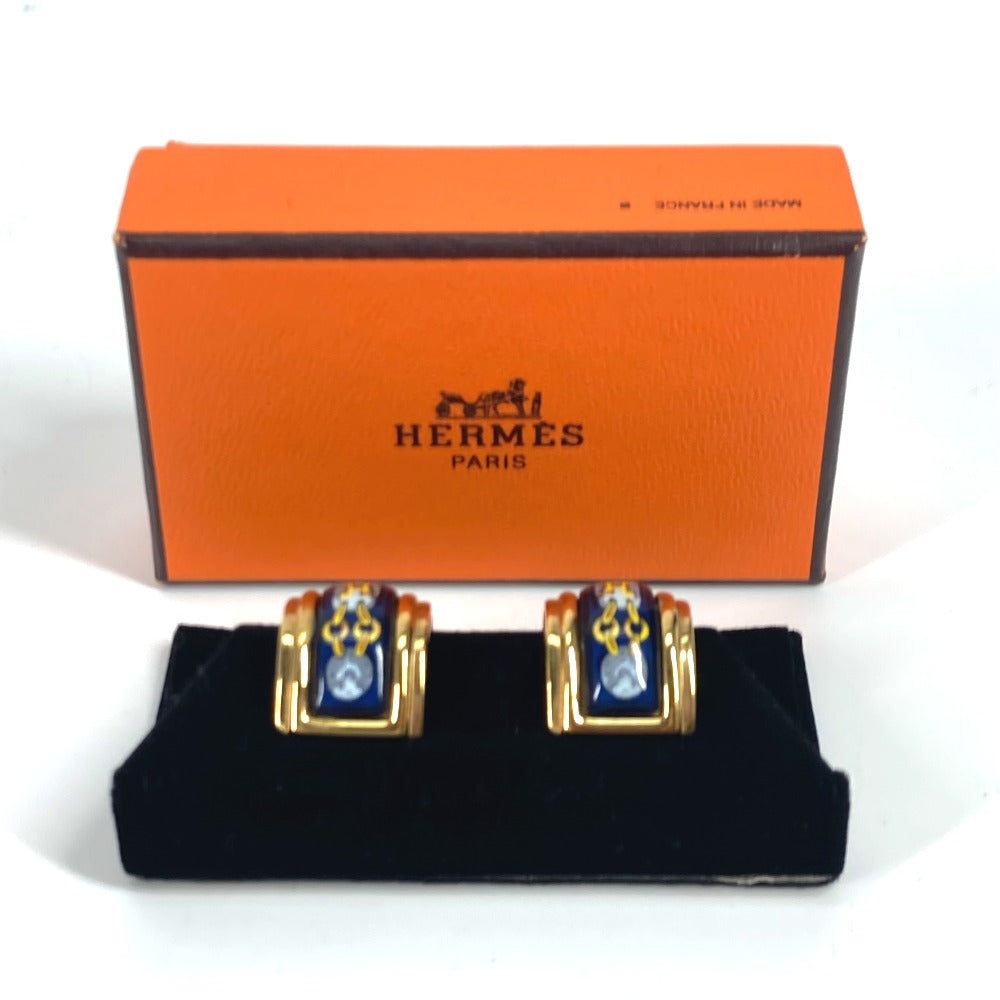 HERMES H柄 七宝焼き エマイユ アクセサリー イヤリング GP レディース ゴールド×ブルー