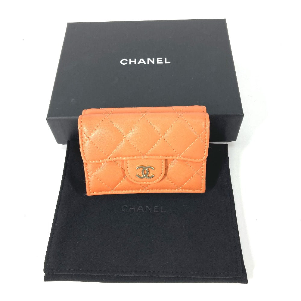 CHANEL AP0230 CC ココマーク マトラッセ キルティング コンパクトウォレット 3つ折り財布 ラムスキン レディース オレンジ