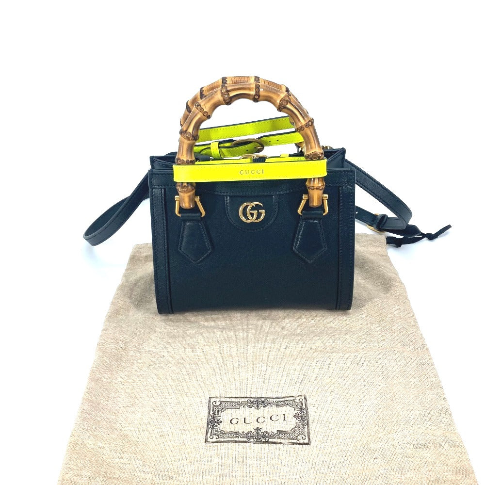 GUCCI 655661 ネオンカラーストラップ付 ダイアナ ミニ バンブー 2WAYハンドバッグ ショルダーバッグ 斜め掛け トートバッグ レザー レディース ブラック