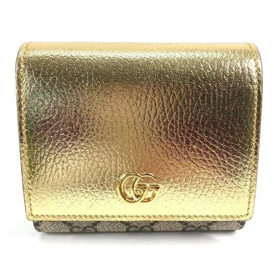 GUCCI 598587 コンパクトウォレット GGマーモント 2つ折り財布 レザー レディース ゴールド