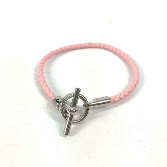 HERMES 編み込み グレナン バングル アクセサリー ブレスレット レザー レディース ピンク