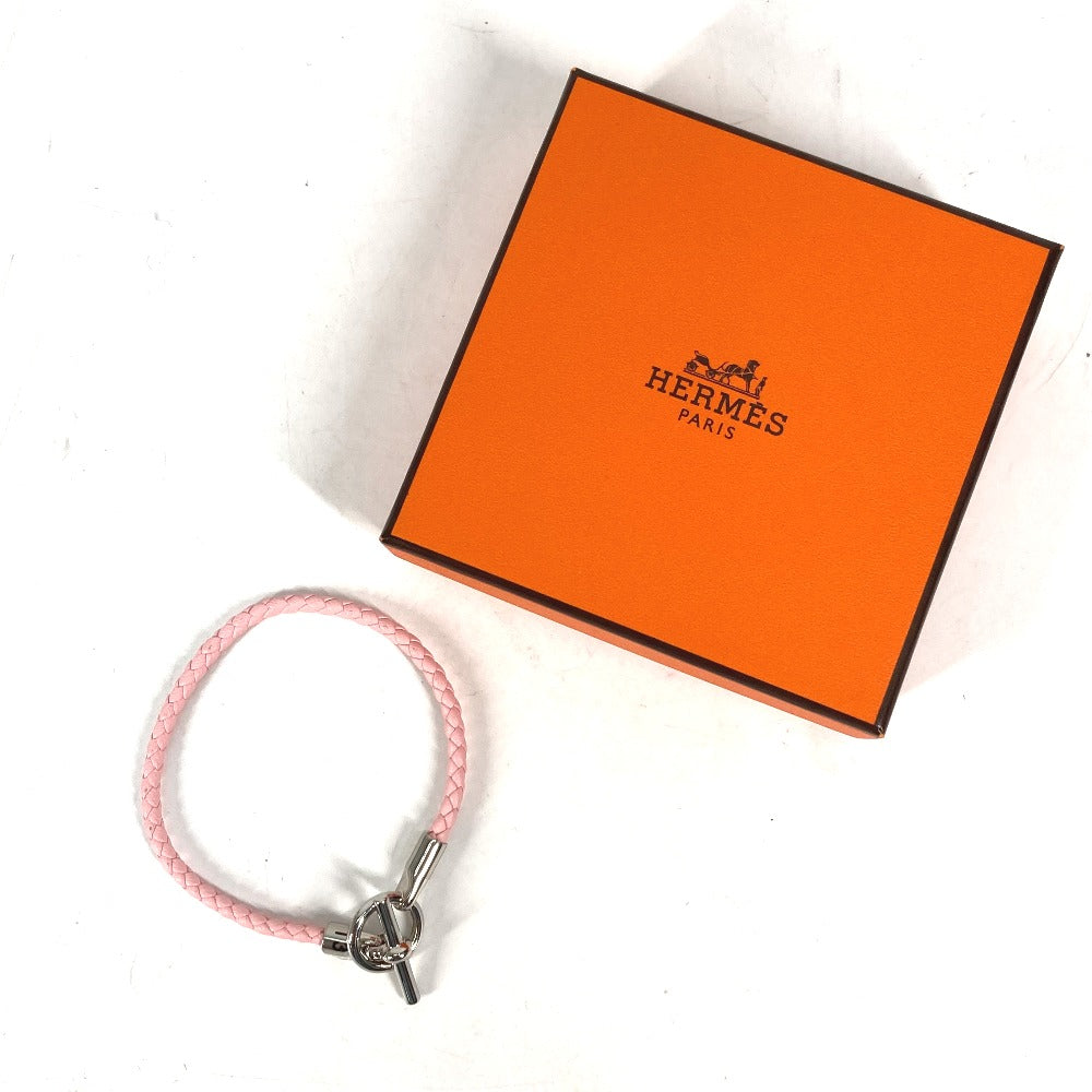 HERMES 編み込み グレナン バングル アクセサリー ブレスレット レザー レディース ピンク
