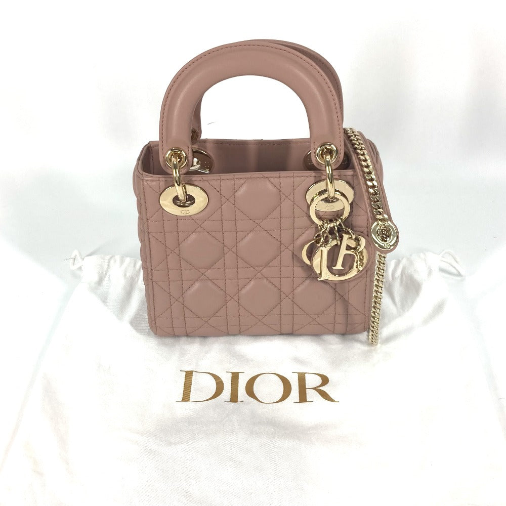Dior M0505ONGE_M50P レディディオール Lady Dior バッグ ミニ カナージュ チェーン ショルダーバッグ 斜め掛け カバン ハンドバッグ ラムスキン レディース ピンクベージュ系