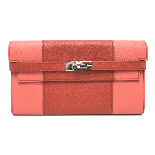 HERMES ロングウォレット ケリーウォレット フラッグ 長財布 エプソン レディース ピンク