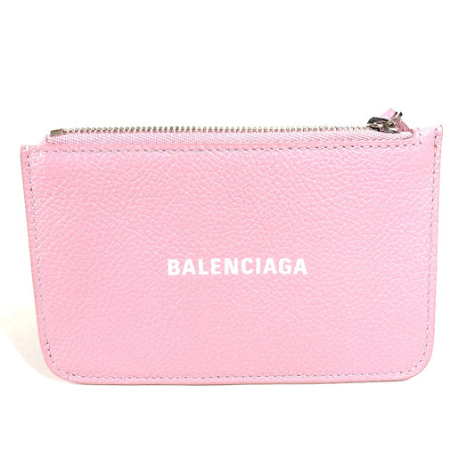 BALENCIAGA 637130 Logo Fragment Case, Card Case, Business Card Holder, Pass Case, Coin Case, Leather, Women's, Pink
