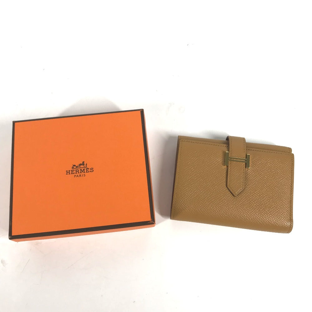 HERMES Hロゴ バイカラー ベアンコンビネ コンパクトウォレット 3つ折り財布 エプソン レディース セサミ ブルーブリュム ブラウン×ライトブルー