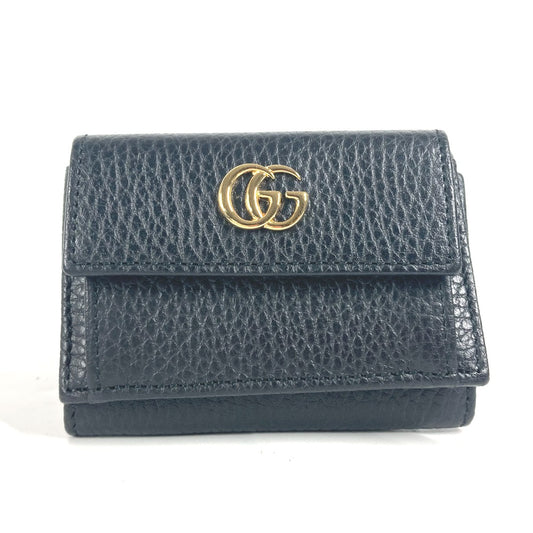 GUCCI 523277 GGマーモント コンパクト ウォレット ミニ 3つ折り財布 レザー レディース ブラック