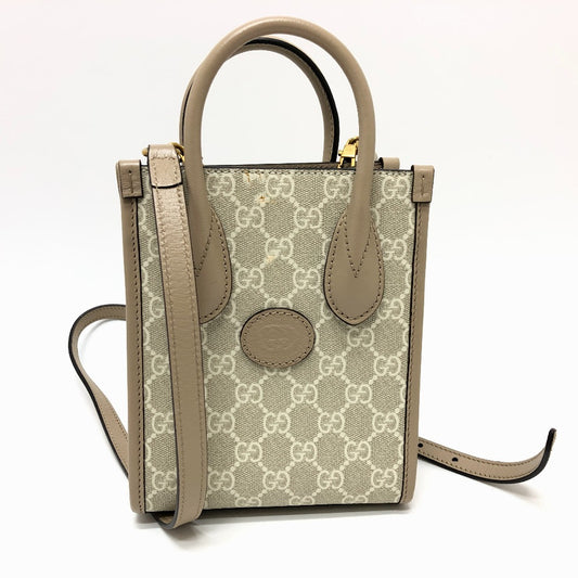 GUCCI 671623 GGスプリーム インターロッキングG ミニトートバッグ 2WAY ミニバッグ 肩掛け 斜め掛け ショルダーバッグ GGスプリームキャンバス レディース ライトベージュ