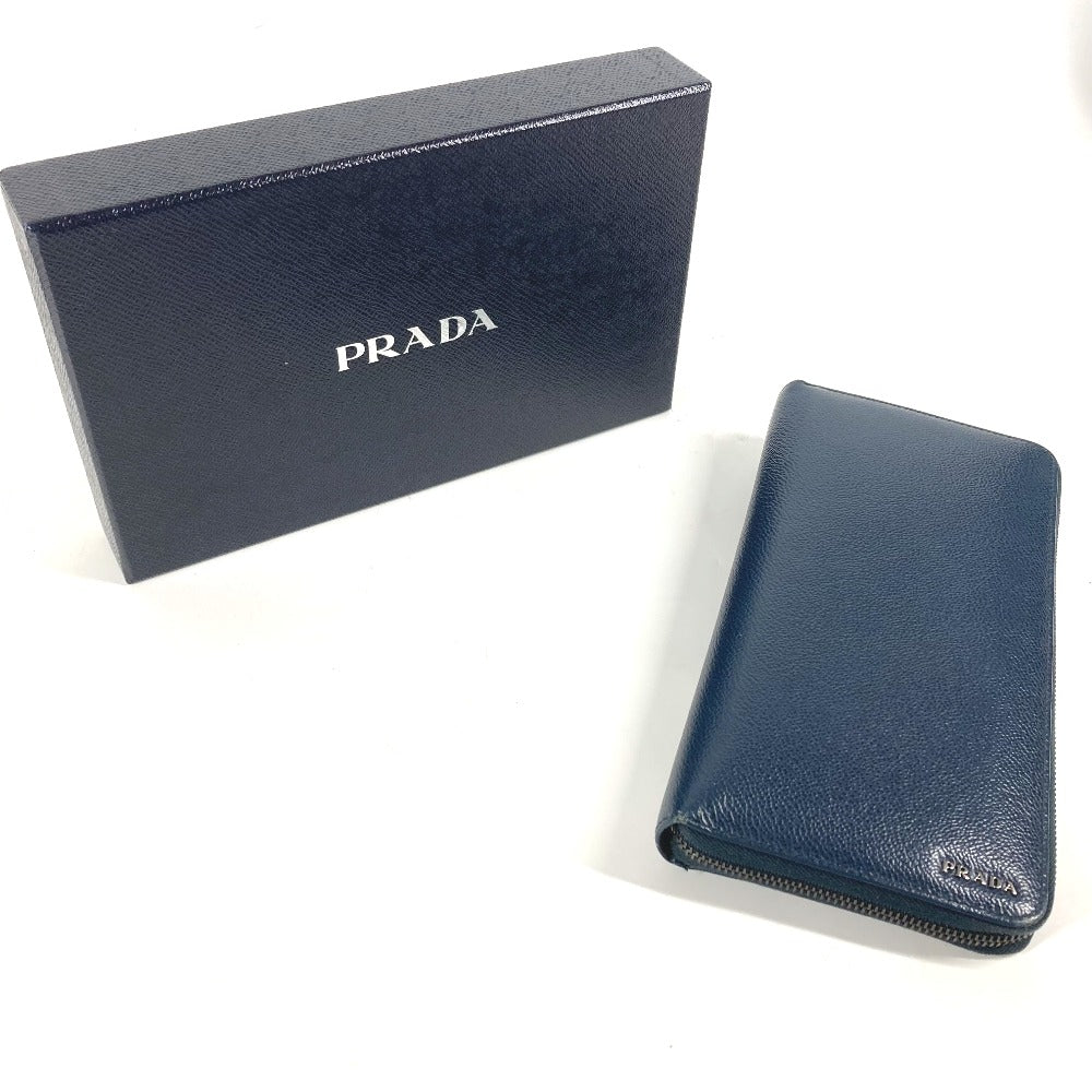 PRADA 2ML220 ロゴ トラベルケース ラウンドファスナー ロングウォレット 長財布 サフィアーノレザ- メンズ ネイビー