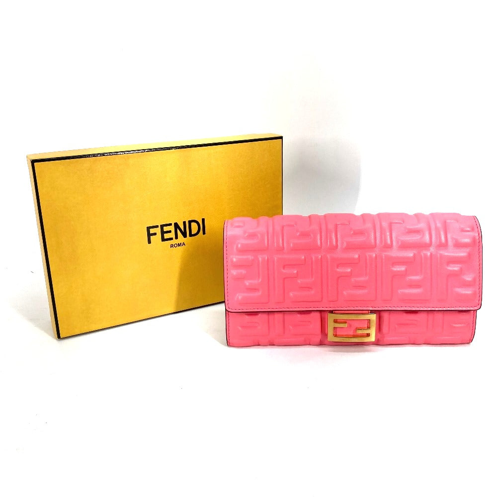 FENDI 8M0251 ズッカ バゲット コンチネンタル フラップ 二つ折り ロングウォレット 長財布 レザー レディース ピンク