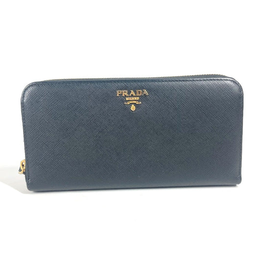 PRADA 1ML506 ロゴ ハート バイカラー ロングウォレット ラウンドファスナー 長財布 サフィアーノレザ- レディース ブラック