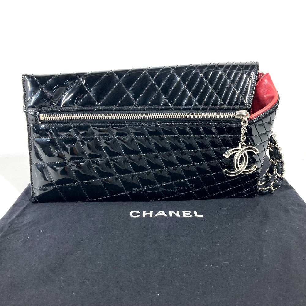 CHANEL チェーンストラップ付 CC ココマーク ロゴ キルティング カバン ポーチ クラッチバッグ パテントレザー レディース ブラック