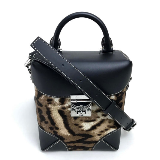 MCM MWR8ABF30EG001 ロゴロック金具 レオパード ヒョウ 豹柄 カバン 2WAY ショルダーバッグ ハラコ/レザー レディース ベージュ×ブラック