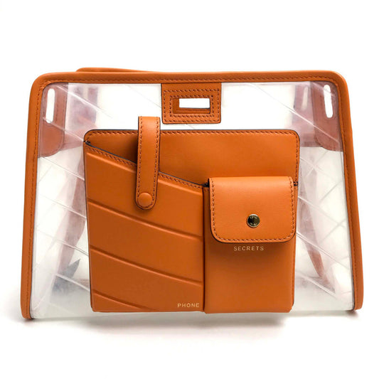 FENDI カスタマイズ スモール ピーカブー ディフェンダー カバン ピーカブーカバー ハンドバッグ ビニール/レザー レディース オレンジ×クリア