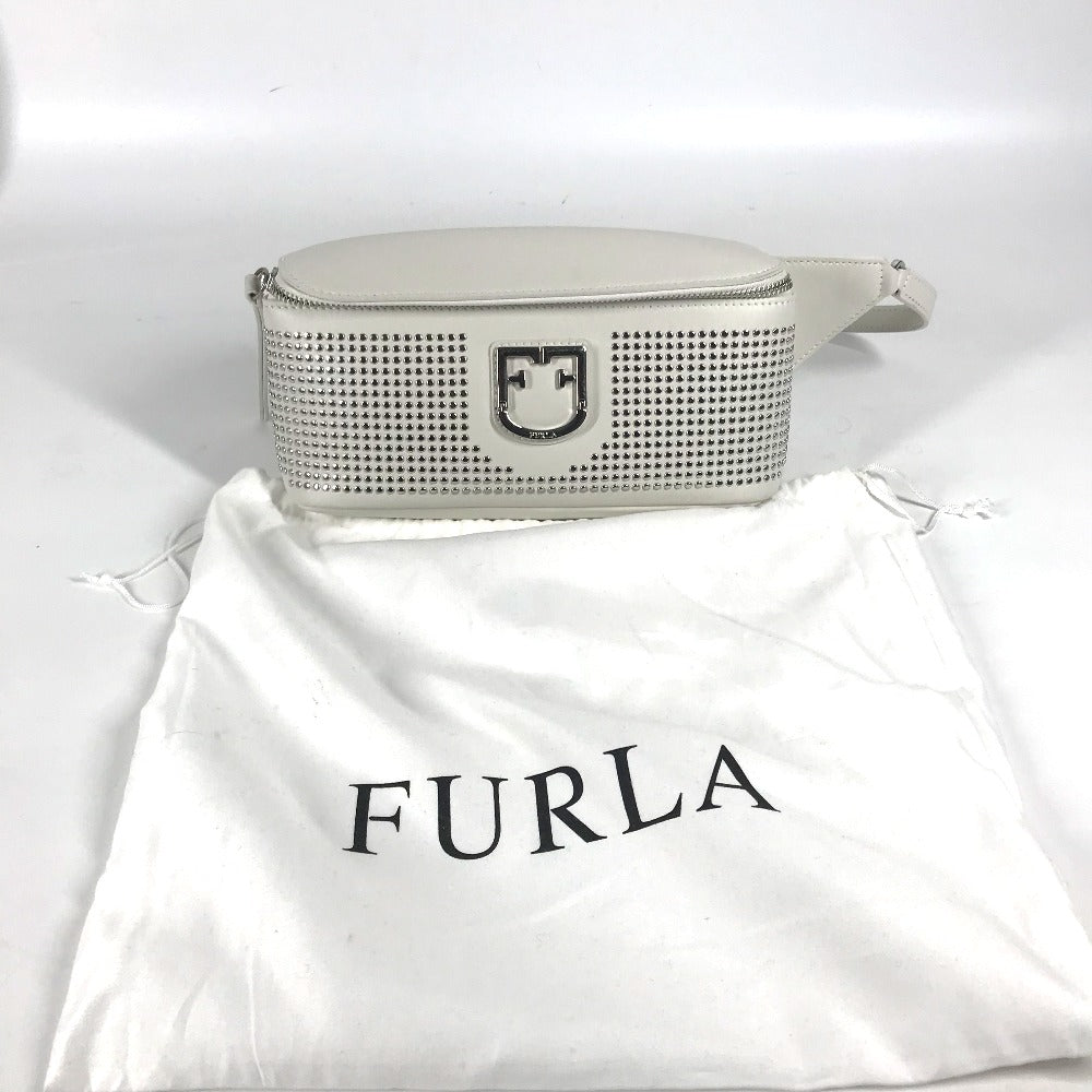 FURLA Studded Isola Chain Waist Bag/Body Bag in Leather, Women's, White with Silver Hardware