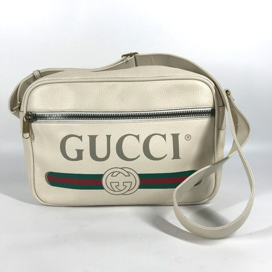 GUCCI 523589 ロゴプリント カバン メッセンジャーバッグ ショルダーバッグ レザー レディース ホワイト