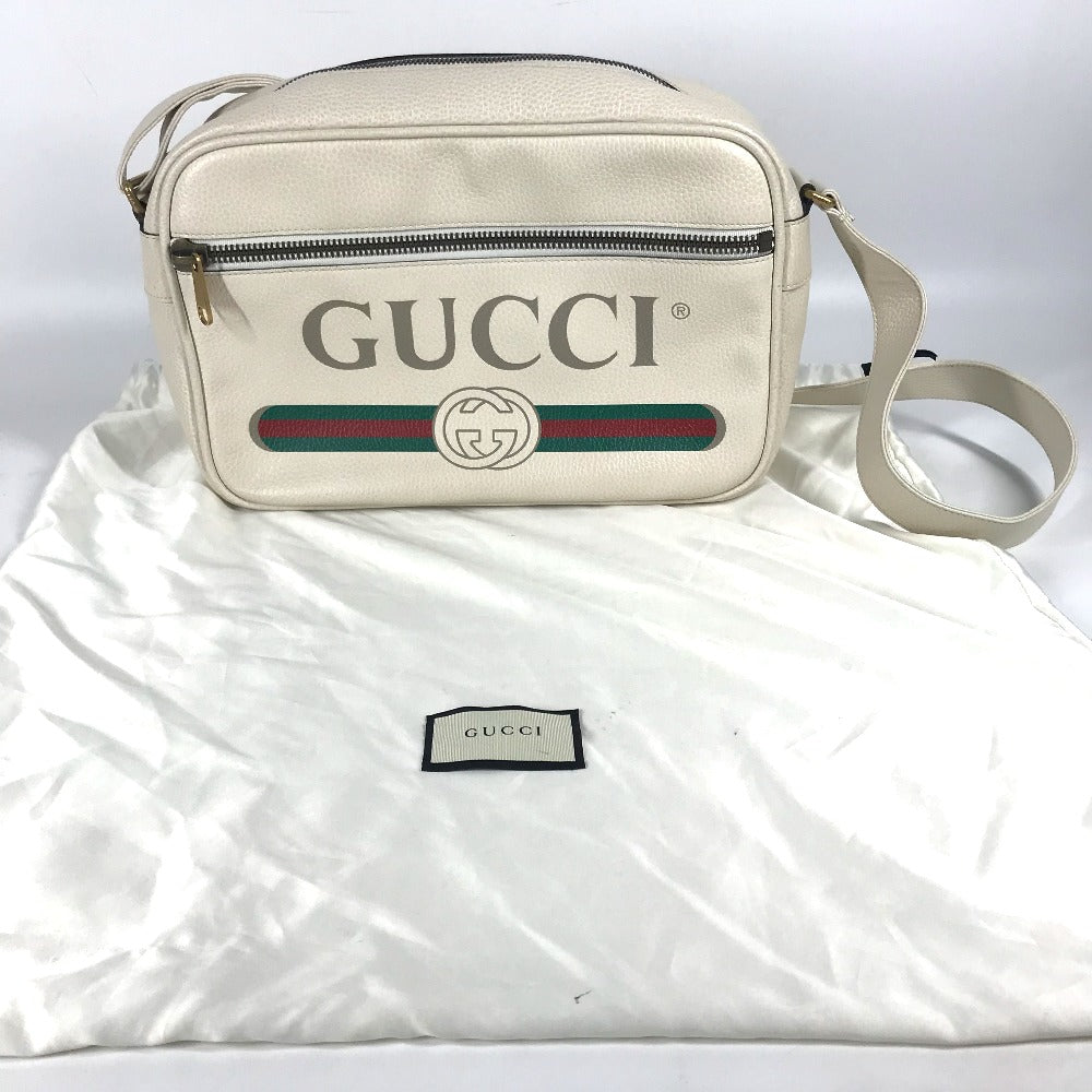 GUCCI 523589 ロゴプリント カバン メッセンジャーバッグ ショルダーバッグ レザー レディース ホワイト