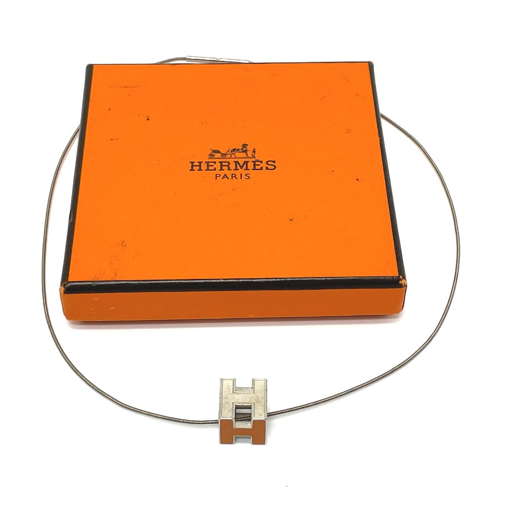 HERMES Hキューブ カージュドアッシュ ネックレス メタル レディース オレンジ×シルバー