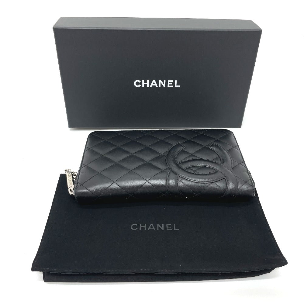 CHANEL A26710 カンボンライン オーガナイザー ラウンドファスナー 長財布 カーフレザー レディース ブラック×ピンク