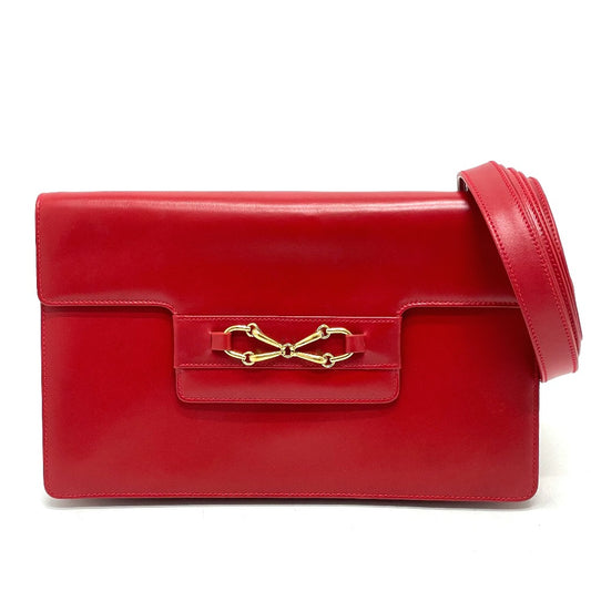 GUCCI 004-01-0476 ヴィンテージ オールドグッチ カバン 2WAY クラッチバッグ ショルダーバッグ レザー レディース レッド×ゴールド金具