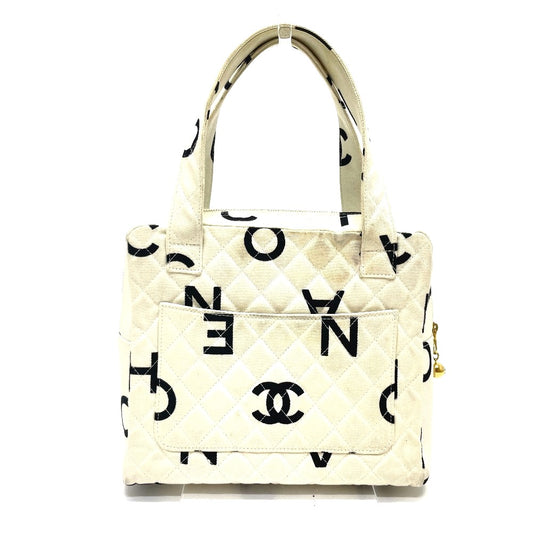 CHANEL CC ココマーク マトラッセ ロゴ カバン トートバッグ ハンドバッグ コットンキャンバス レディース アイボリー系×ブラック