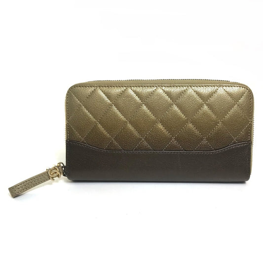 CHANEL グラデーション マトラッセ 財布 ロングウォレット ラウンドファスナー 長財布 ラムスキン レディース ゴールド×ブラウン