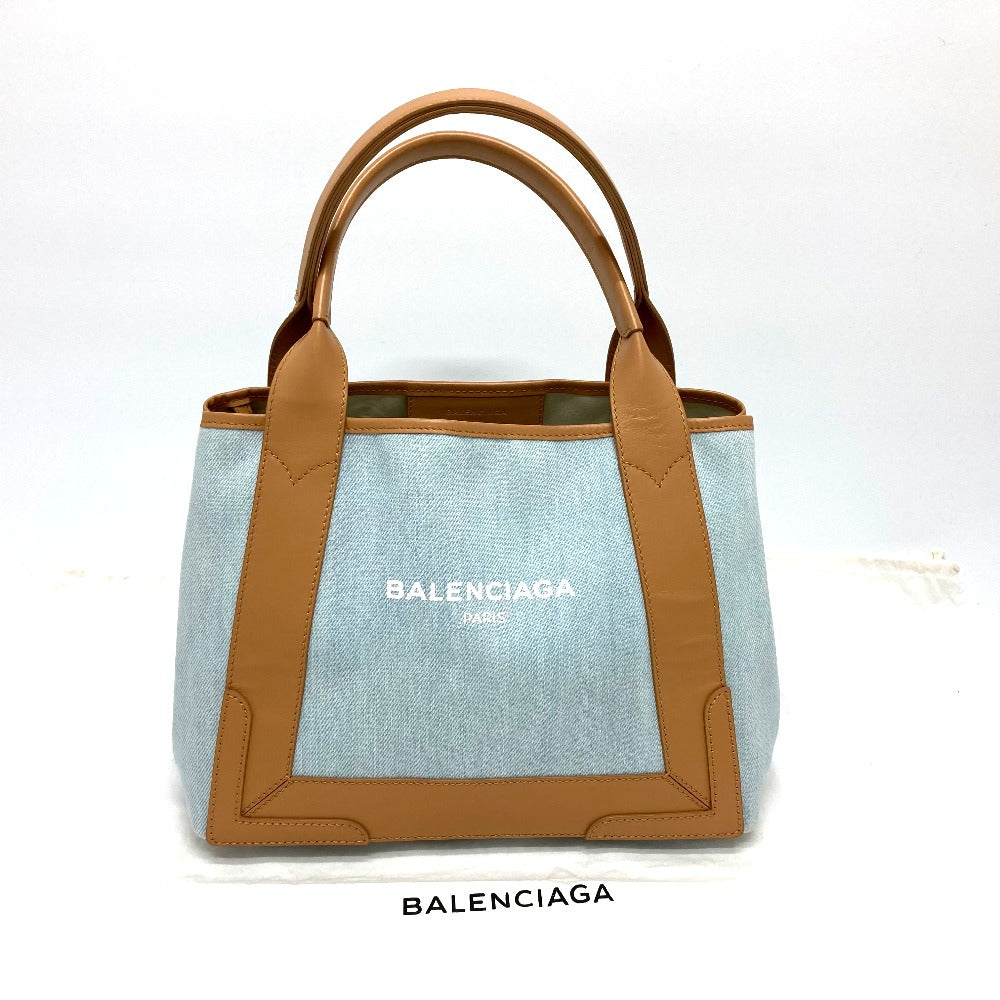 BALENCIAGA 339933 ロゴプリント ネイビーカバスS カバン ハンドバッグ トートバッグ レザー/キャンバス レディース ライトブルー