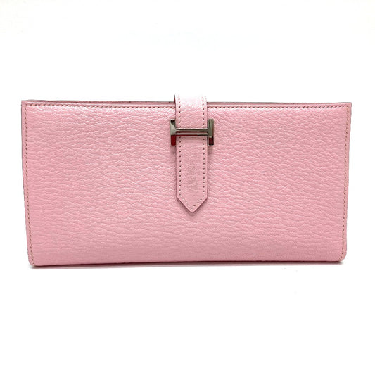 HERMES H金具 ベアンスフレ マチ有 2つ折り長財布 ロングウォレット SV金具 長財布 シェブルミゾル レディース ローズサクラ ピンク