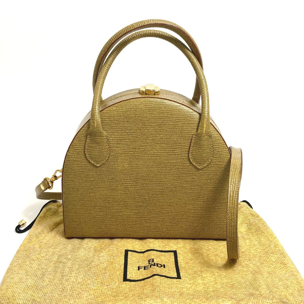 FENDI 半円フォルム カバン 2WAY ショルダーバッグ ハンドバッグ レザー レディース ベージュ系