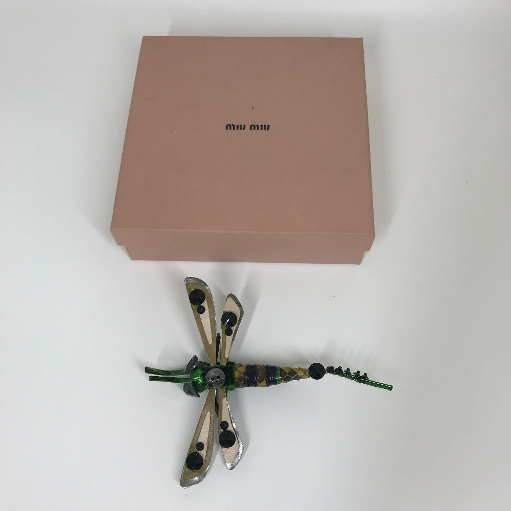 MIUMIU Dragonfly Accessories Fashion Accessories Pin Brooch Leather Brooch Women's Green x Pink