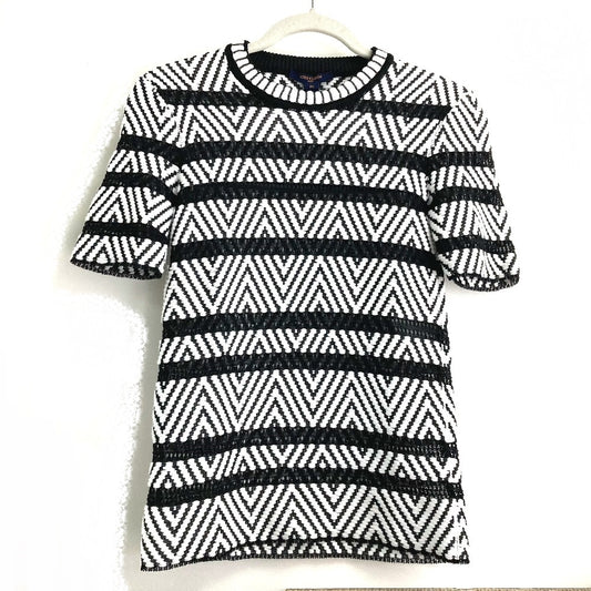 LOUIS VUITTON 1A3XJH シェブロンステッチ ジャカード プルオーバー トップス ニット コットン レディース ホワイト×ブラック