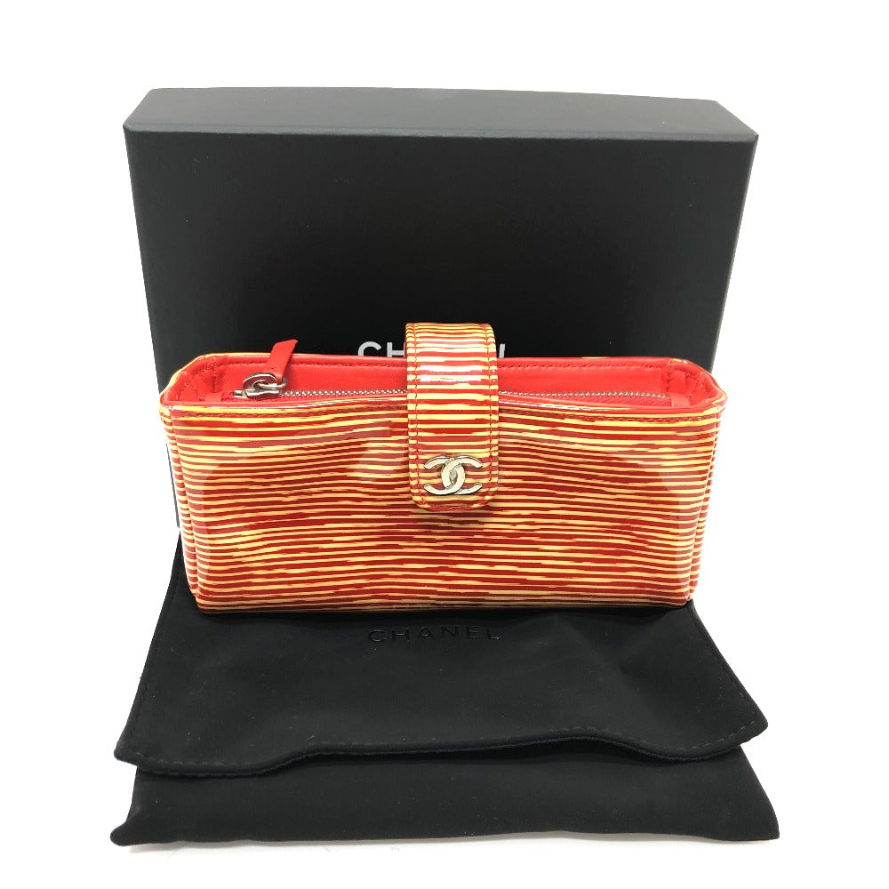 CHANEL CC Coco Mark Border Pouch in Patent Leather, Women's, Red