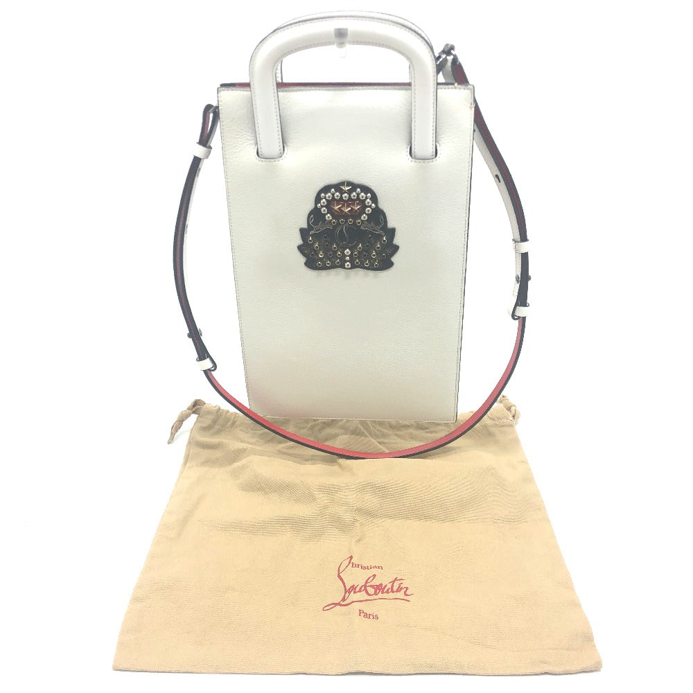 Christian Louboutin Emblem Trick Track Tote Bag, 2-Way Clutch Bag, Leather Tote Bag, Men's White