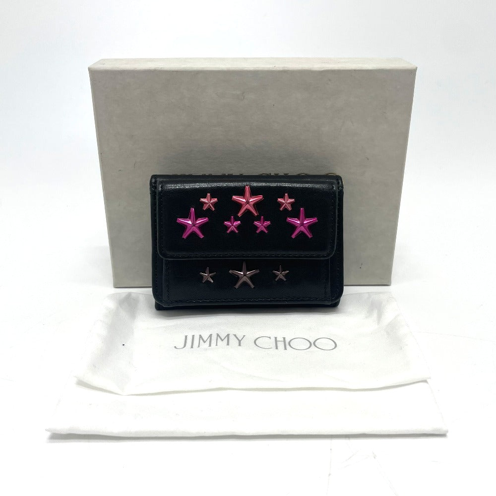 JIMMY CHOO スタースタッズ ウォレット コンパクト ミニウォレット 3つ折り財布 レザー レディース ブラック