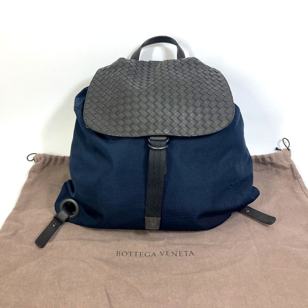 BOTTEGA VENETA 409595 Intrecciato Backpack, Nylon/Leather, Men's, Navy/Brown