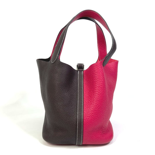 HERMES PicotinLock 22 MM Kazak Picotin Lock MM Tote Bag Bag Bicolor Hand Bag Taurillon Clemence Red/Brown Used