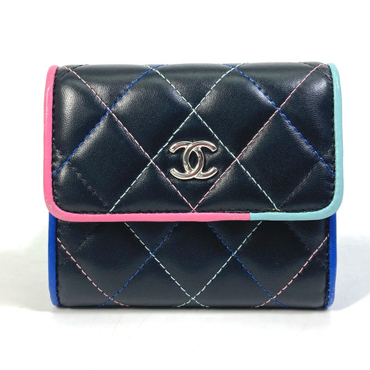 CHANEL CC CC Mark Small flap Compact wallet Trifold wallet Lambskin Leather Black/SilverHardware Used