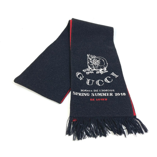 GUCCI BE LOVED Logo Scarf fringe Scarf wool Black/Red Used