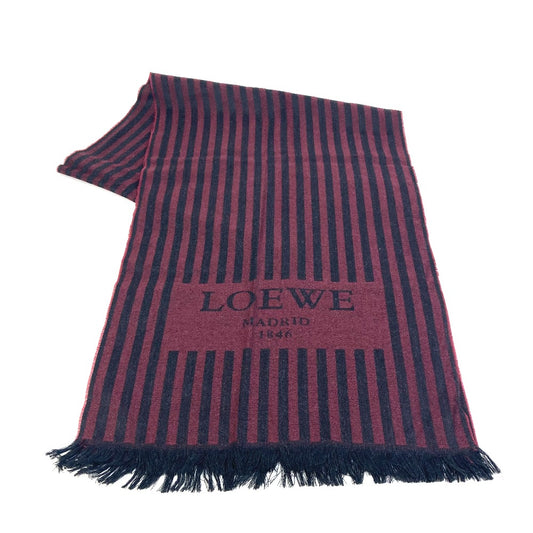 LOEWE stripe Fashion Accessories Logo Fringe Scarf Bicolor Stole/Shawl wool Wine red x Black Used