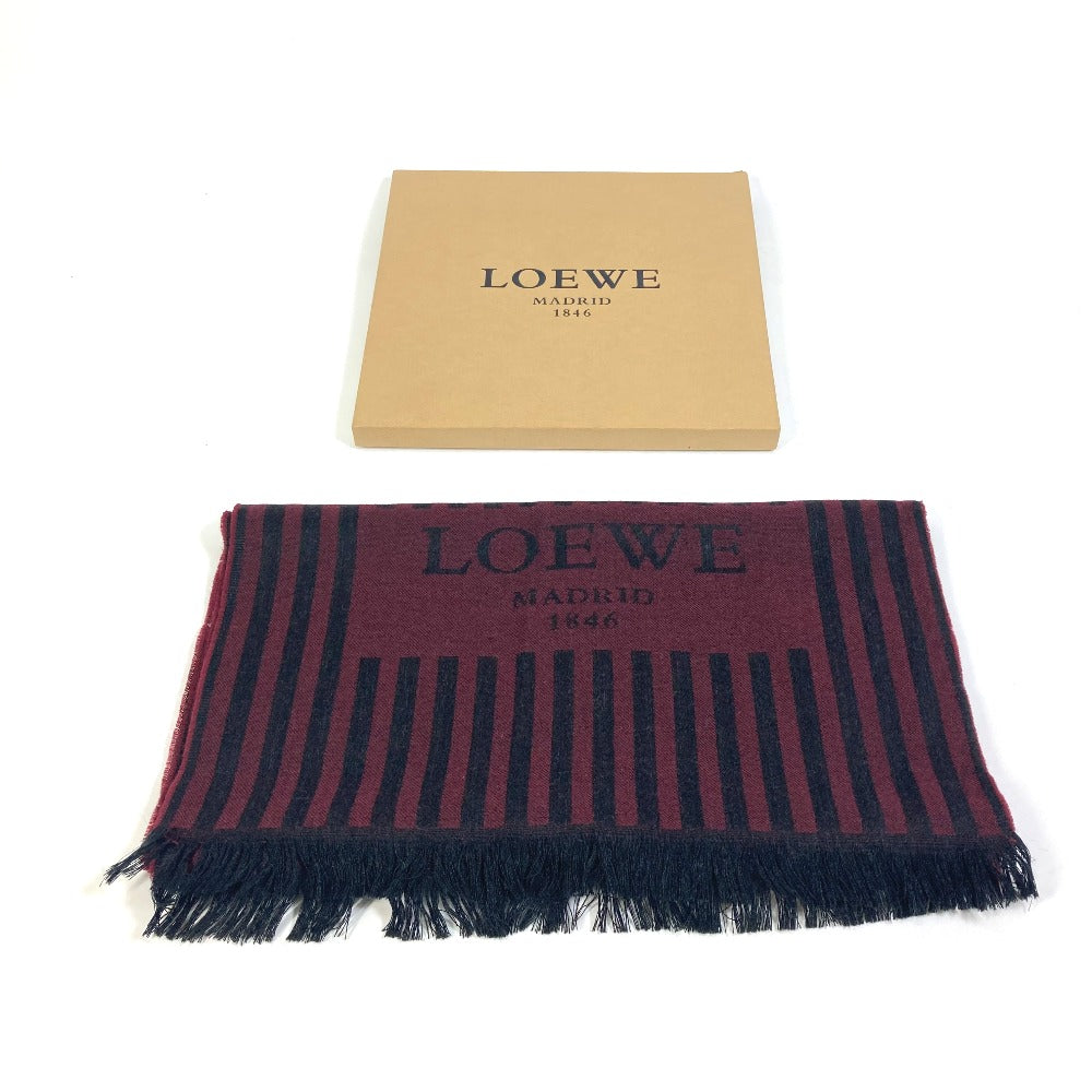 LOEWE stripe Fashion Accessories Logo Fringe Scarf Bicolor Stole/Shawl wool Wine red x Black Used